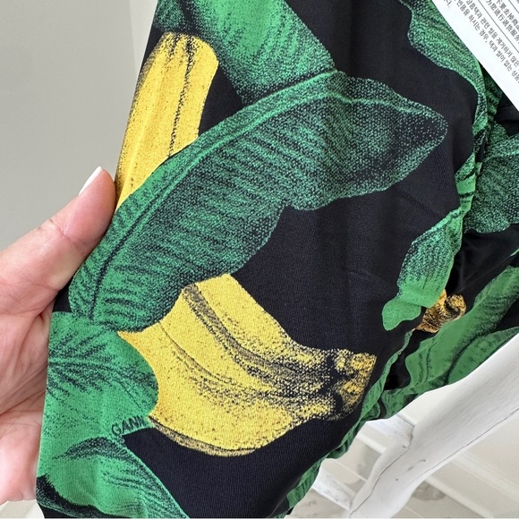 GANNI Ruched Floral Print Stretch Jersey Mini Dress Size 4 - Picture 11 of 15